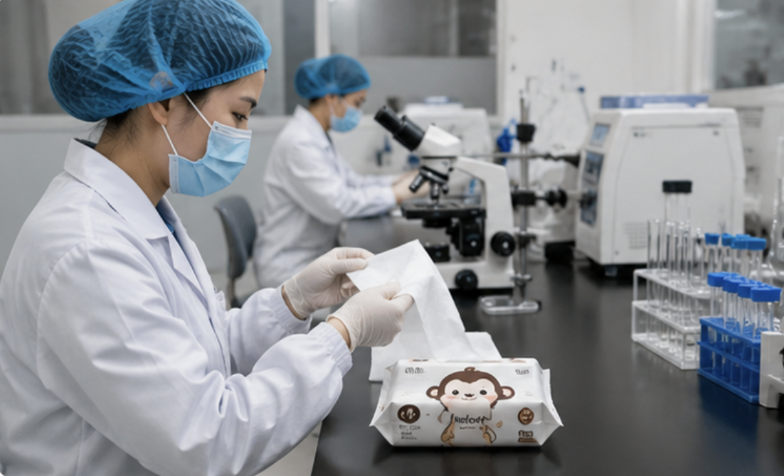 Cuddledry diaper quality control inspection - ISO-certified testing process checking absorbency, softness, and leak protection standards