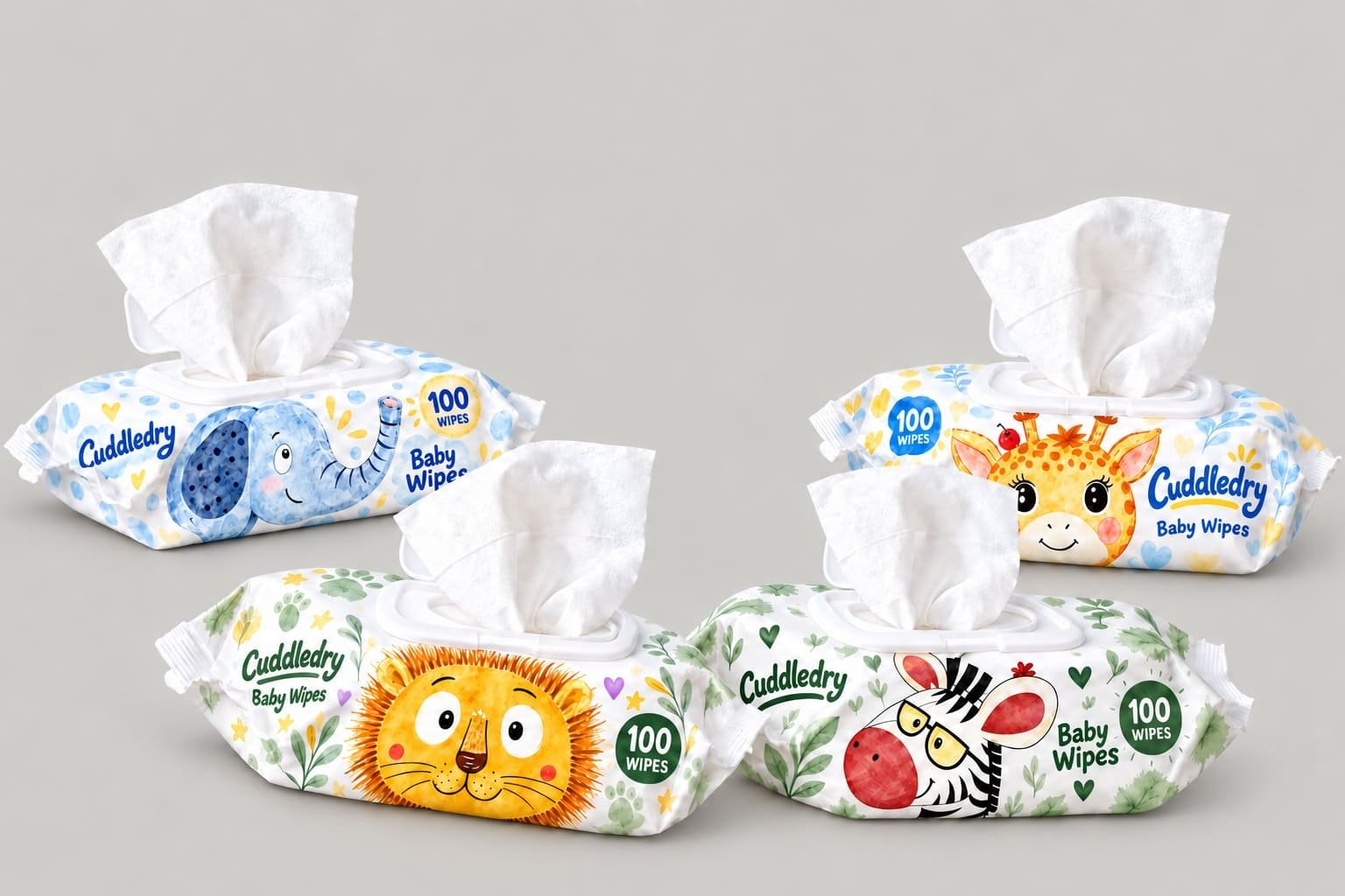 Cuddledry Baby Wipes 4-Pack - Alcohol-Free, Aloe Vera Enriched, Extra Thick 60gsm, Gentle for Newborn Sensitive Skin