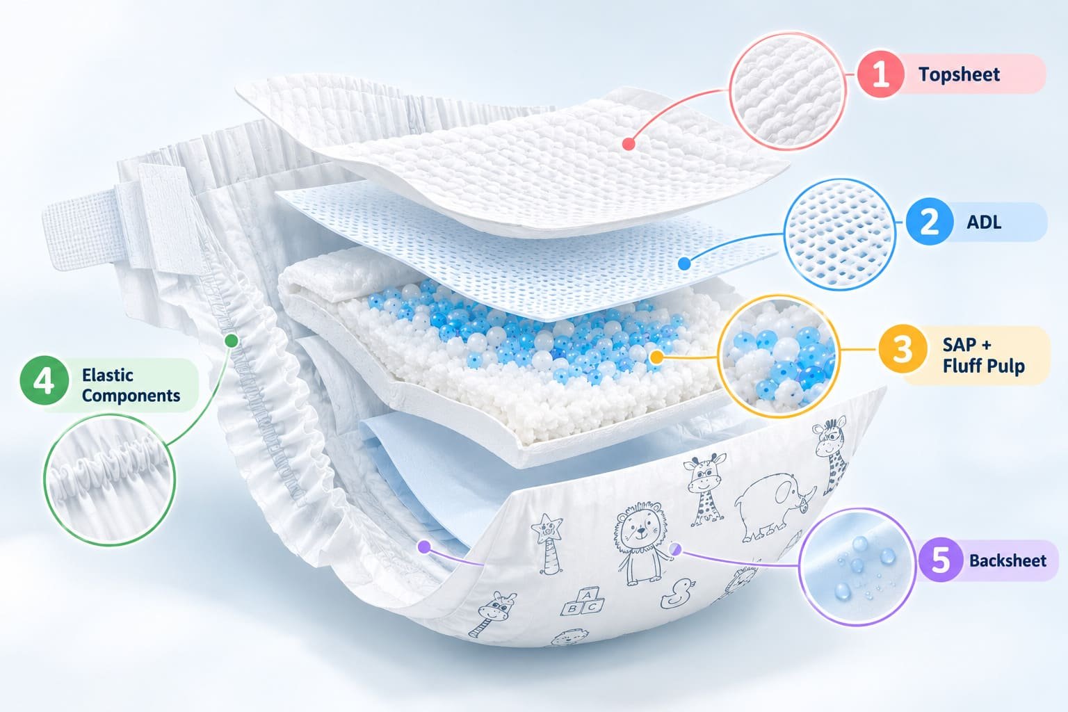 Baby Diaper Materials Explained: SAP, Fluff Pulp, Topsheet & Backsheet