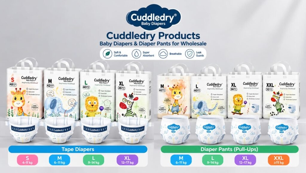 Cuddledry baby diaper sizes for wholesale